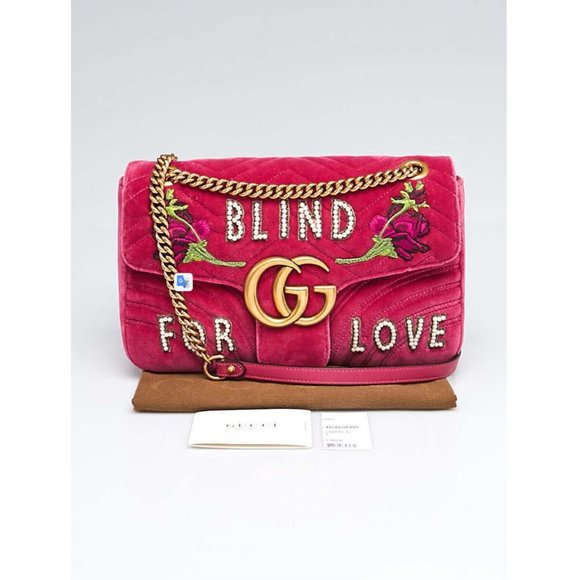 Gucci Blind For Love Pink Rose Velvet Handbag Bag Marmont GG Gold Purse Italy NW - Picture 2 of 15